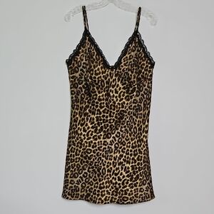 California Miss Leopard Print Satin Slipdress Chemise Sexy Size Large‎